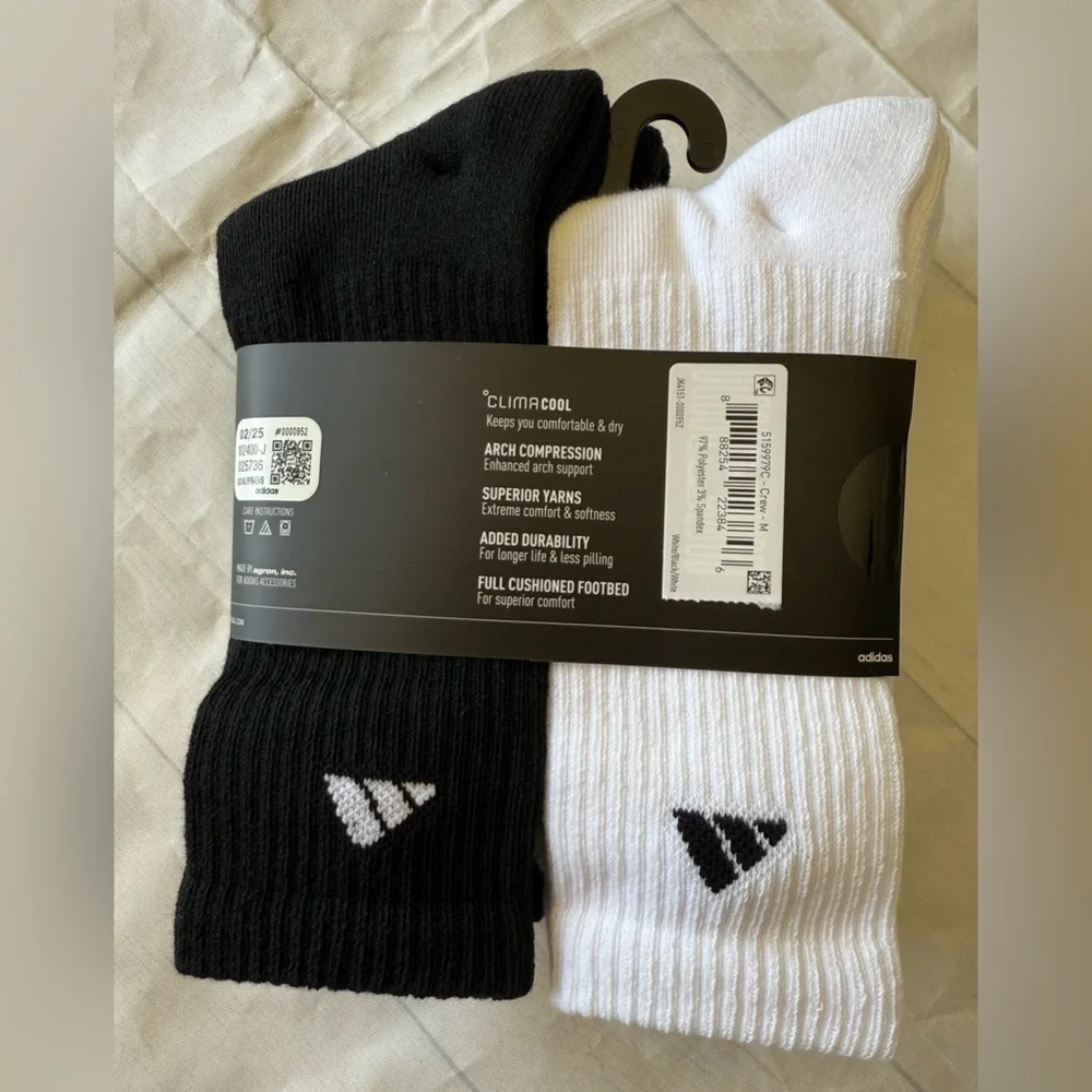 Adidas mens Athletic Cushioned Crew Socks With (6-pair)- Black and White